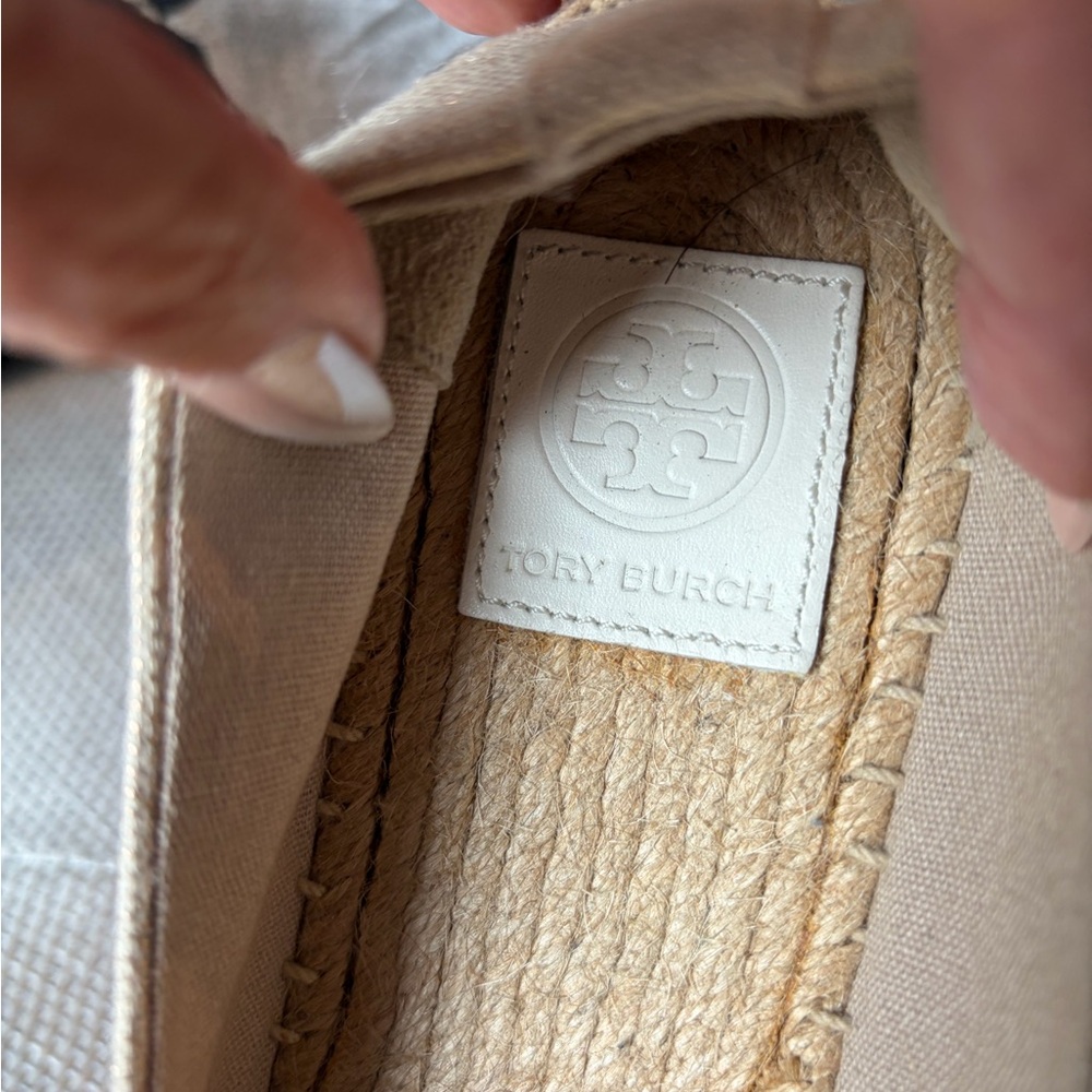 Tory Burch Neutral Beige Canvas Espadrille Flats with Logo - Picture 4 of 8